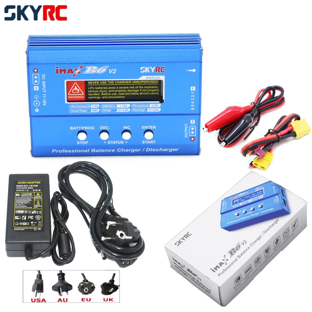 SKYRC IMAX B6 V2 Digital RC Lipo NiMh caricabatteria con adattatore di alimentazione ca 12v 5A (spina EU/US/UK/AU) per 2S 3S 4S 5S 6S