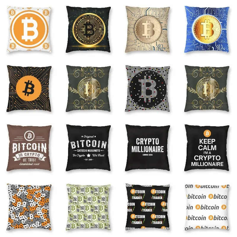 Crypto Bitcoin Blockchain Sarung Bantal Persegi Dekorasi Sarung Bantal Kutipan Mata Uang Kripto Bantal PENUTUP UNTUK Sofa Ruang Tamu