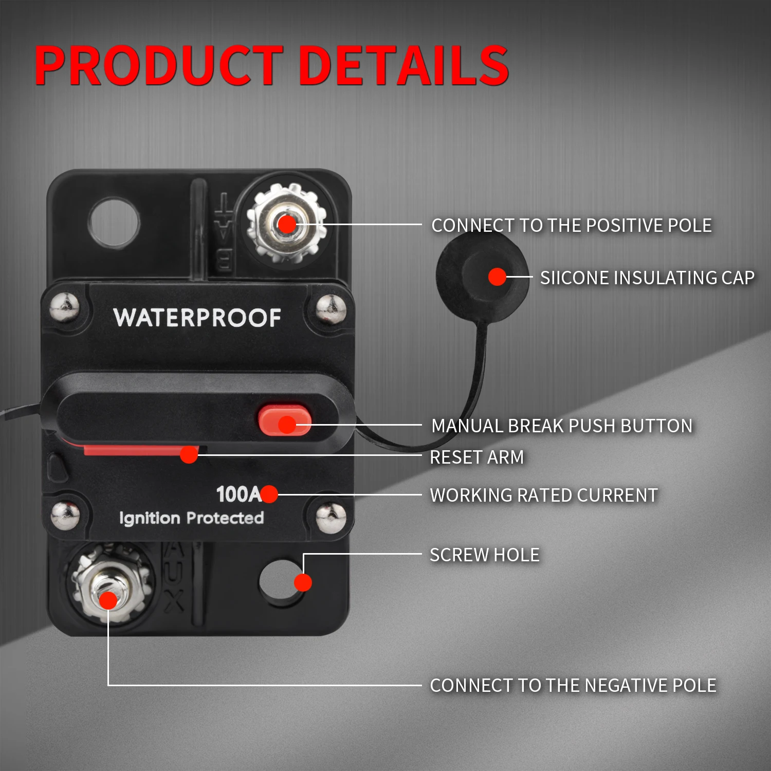 Disjoncteur à Cristal manuelle pour système audio, fusible de pêche à la traîne, protection de l'alimentation manuelle, voiture, bateau, 48V DC, 30A-300A, 12V