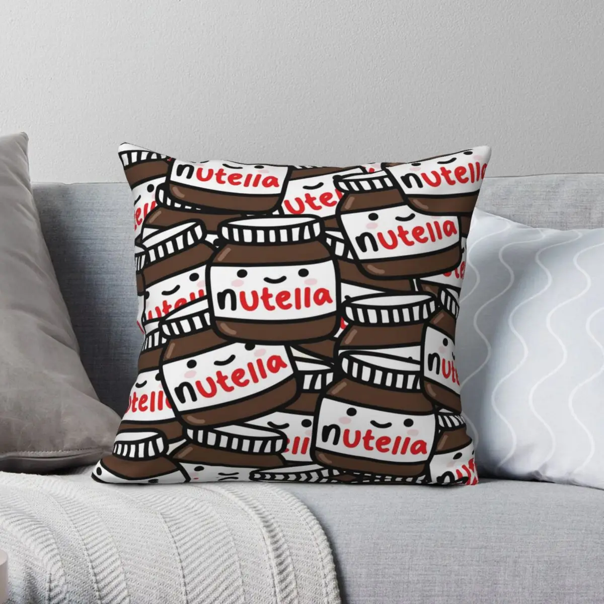 Cute Nutella Pattern Square Pillowcase Polyester Linen Velvet Pattern Zip Decor Throw Pillow Case Car Cushion Cover Wholesale