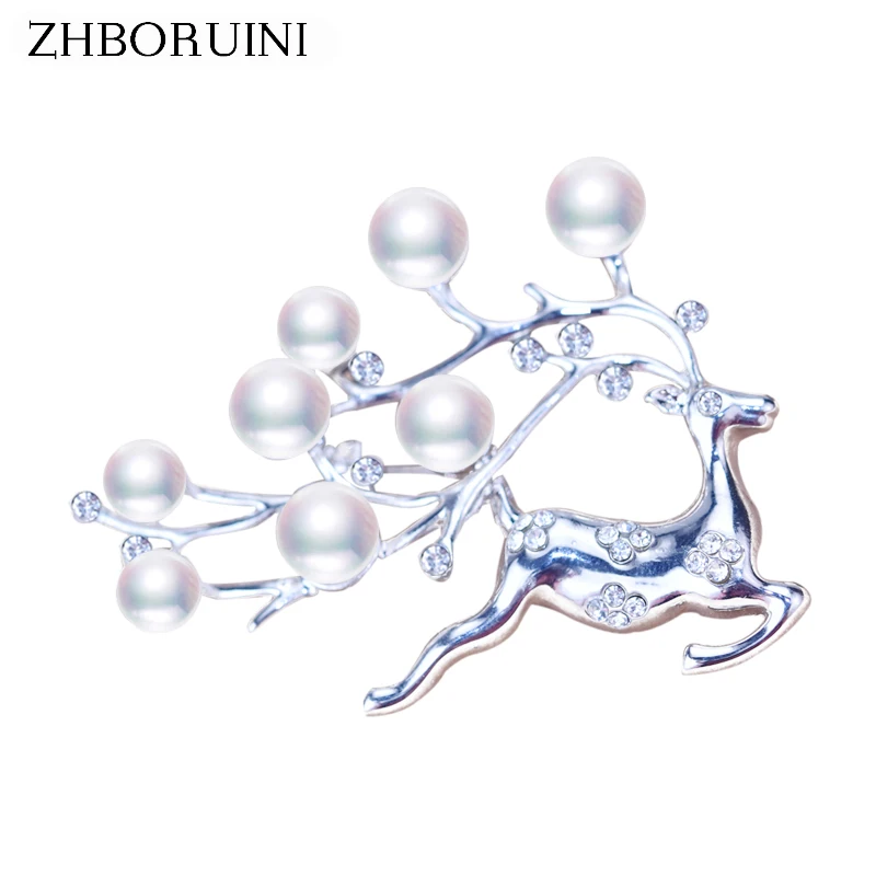 ZHBORUINI 2019 New Natural Pearl Brooch Elk Deer Pearl Breastpin Freshwater Pearl Jewelry For Women Christmas Gift Accessories