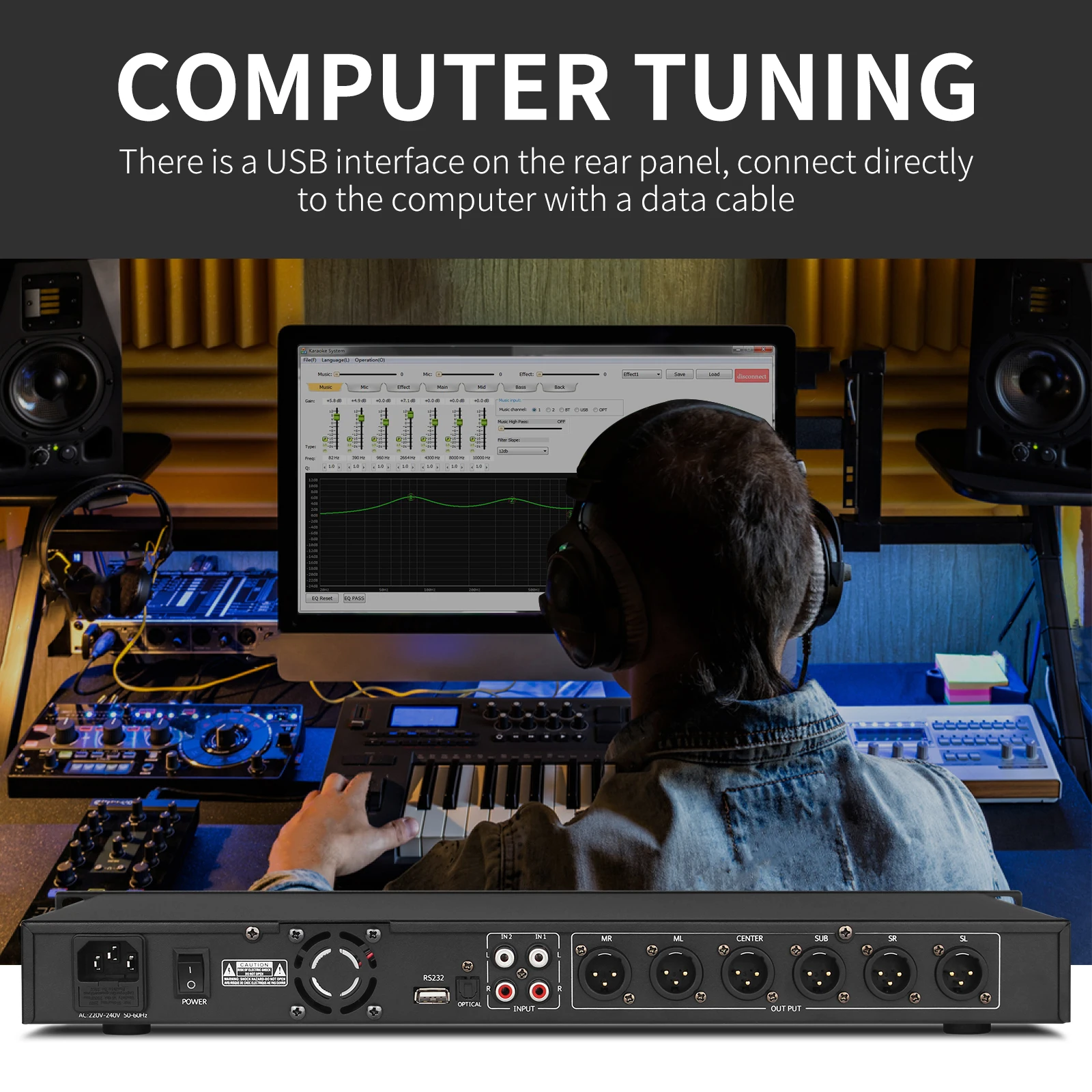 XTUGA-Procesador de efectos digitales, dispositivo profesional con Bluetooth, entrada/salida de fibra óptica para cine en casa, KTV