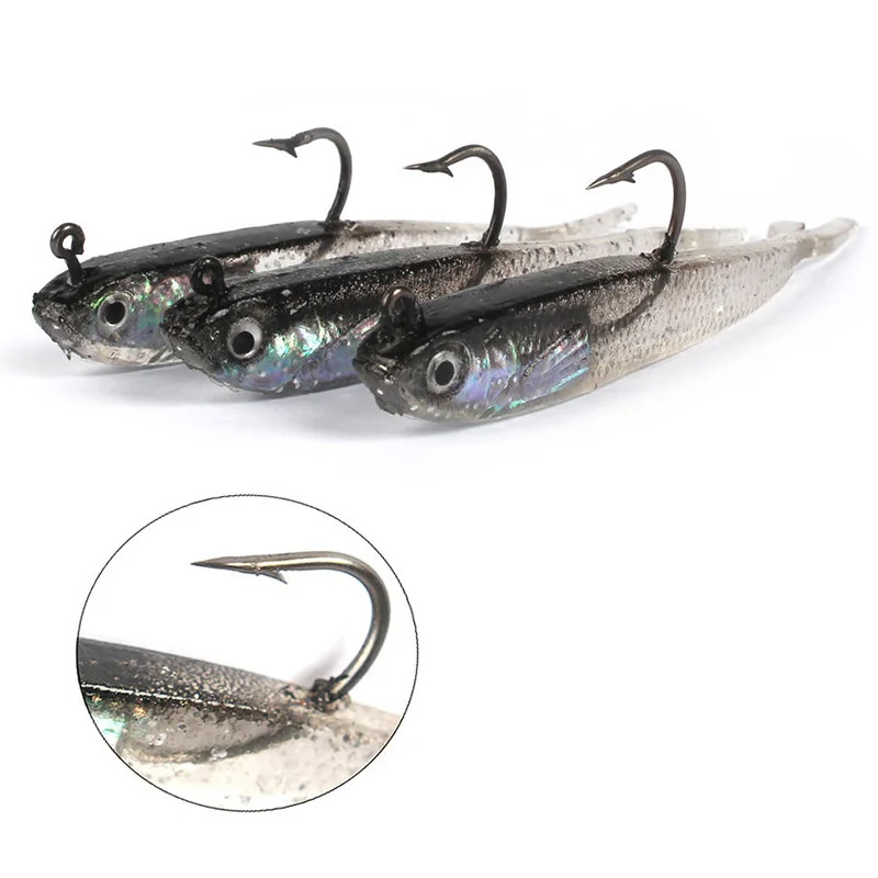 2pcs Soft Bait 75mm 6.5g Soft Fish Fork Tail with Hook Fish Artificial Silicone Fish Bait Fishing Tackle Sink Lead block Bait