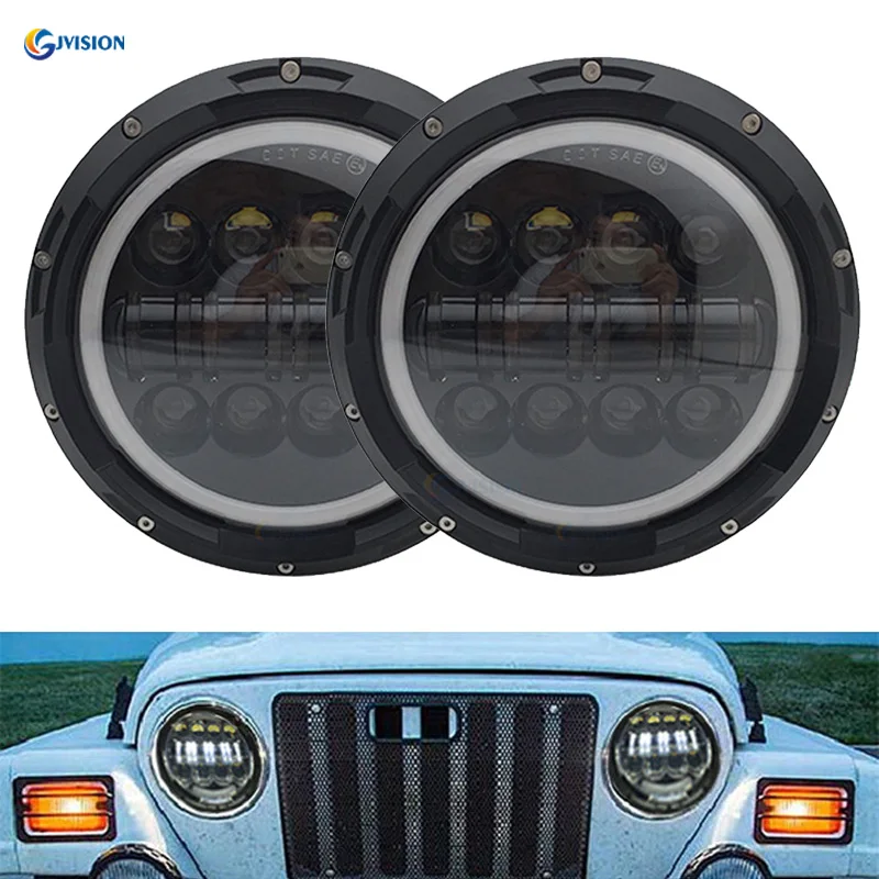 

2PCS 7 Inch Projector LED Headlights For Jeep Wrangler 7'' Round Hign Low Beam With Halo DRL For Hummer JK TJ LJ Motorcycle