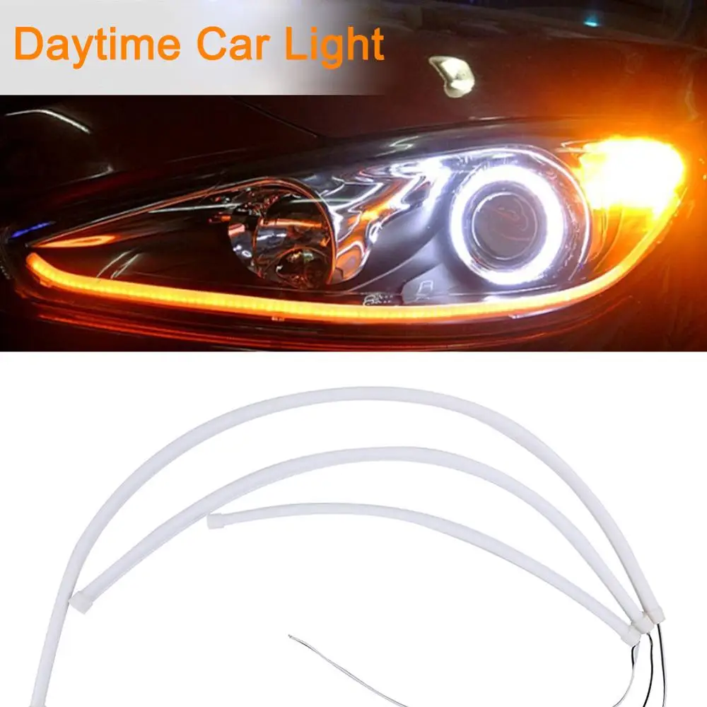 Unique Novelty Light Car LED Guide Strip Ultra-thin Daytime Running Two-color Flow Belt Turn Tear Eye Light Headlights