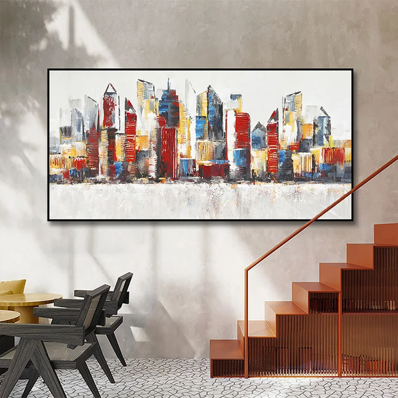 Abstract Landscape Canvas Painting, Wall Art Picture, Colorful Morden Building Posters and Prints, Living Room Decor