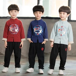 Vêtements traditionnels chinois pour enfants, olympiques de nouvel an pour garçons, ensemble haut et pantalon, Hanfu imbibé, cosplay pour enfants, festival du printemps, 2 pièces