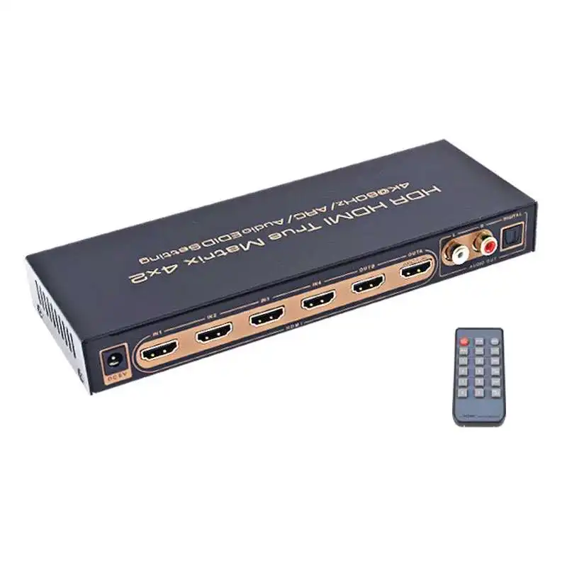 4 in 2 out HDMI 2.0 Switcher matrix HD 4K @ 60 4 in 2 out شاشة كمبيوتر تلفزيون كابل 1 في 2 شاشة تبديل الصوت والفيديو