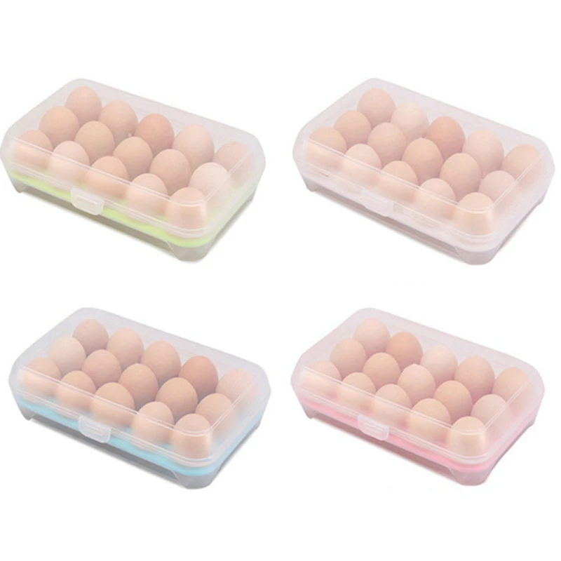 Egg Storage Box 15 Grid Plastic Transparent Single Layer Egg Storage Box Fridge Egg Food Container Organizer Kitchen Supplies