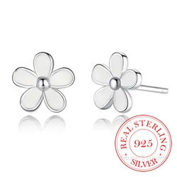 925 Sterling Silver White Daisy Stud Earrings For Women Kids Wedding Gift Female Pendientes