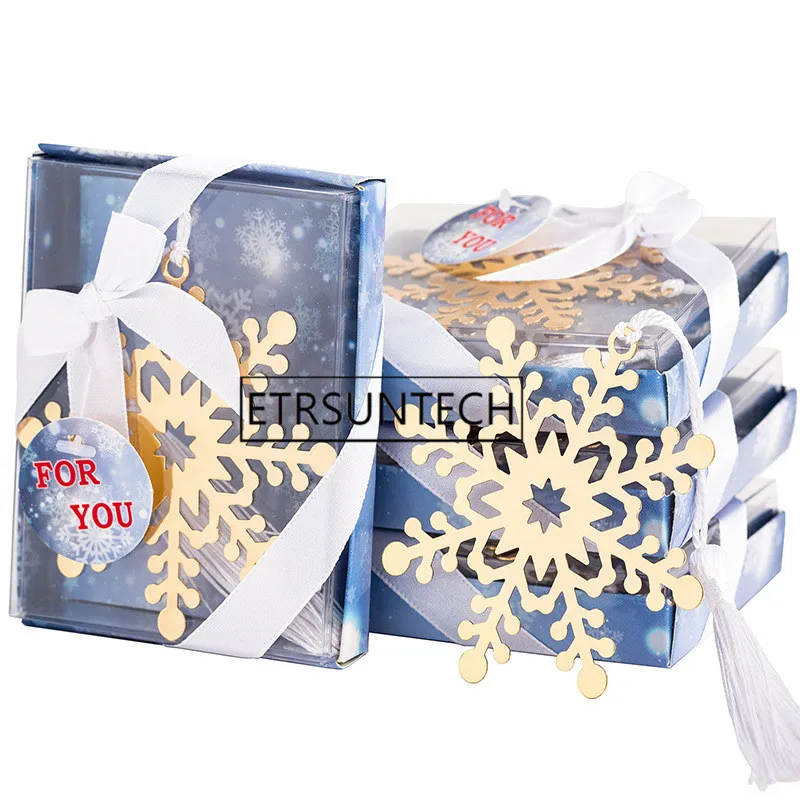 100pcs Snowflake Bookmarks Winter Flower Pendant Gifts Tassel Favors Thanksgiving Christmas Birthday Gift With Gift Box