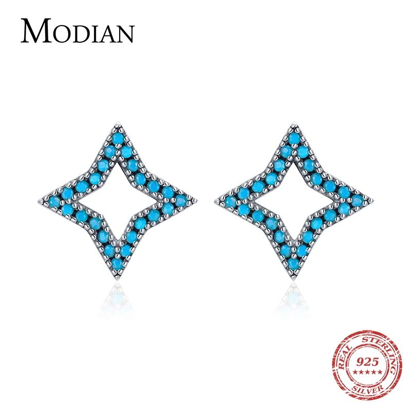 MODIAN Minimalism 925 Sterling Silver Stars Turquoise Stud Earrings Piercing Ohrringe Pendiente For Women Jewelry Fashion Party