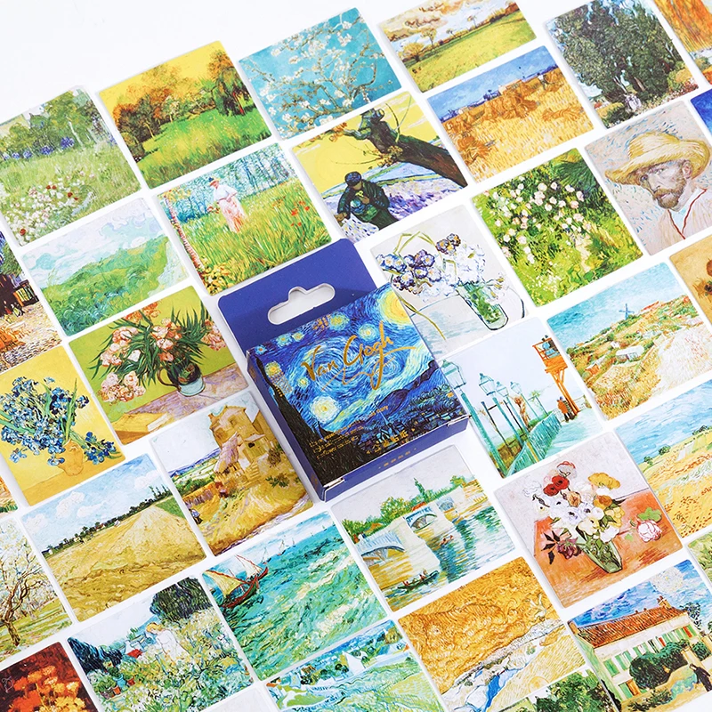 45Pcs/Box World Famous Painting Series Sticker Van Gogh, Monet Oil Paintings DIY Diary Decorative Album Stickers Label