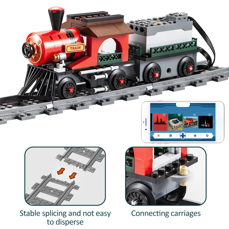 KAIYU City treno elettrico telecomando Building Block RC track veicolo ferroviario mattoni regali giocattoli per bambini