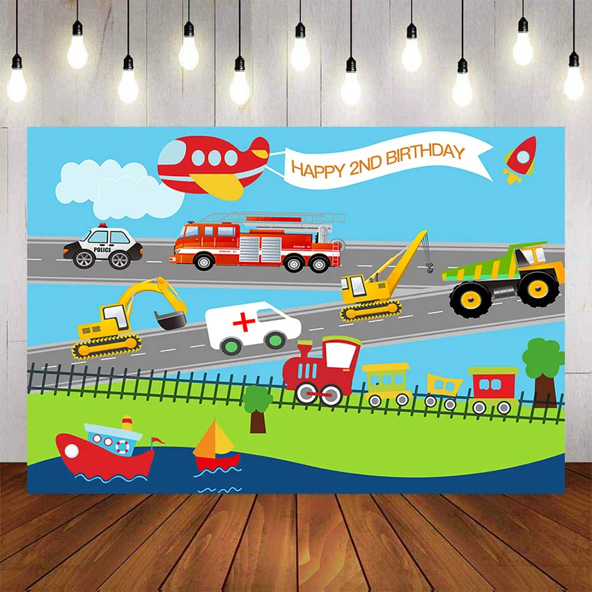 Mehofond Photography Background Birthday Backdrop for Kids Boys Plane Train Car Transportation Photophone Photo Studio Props