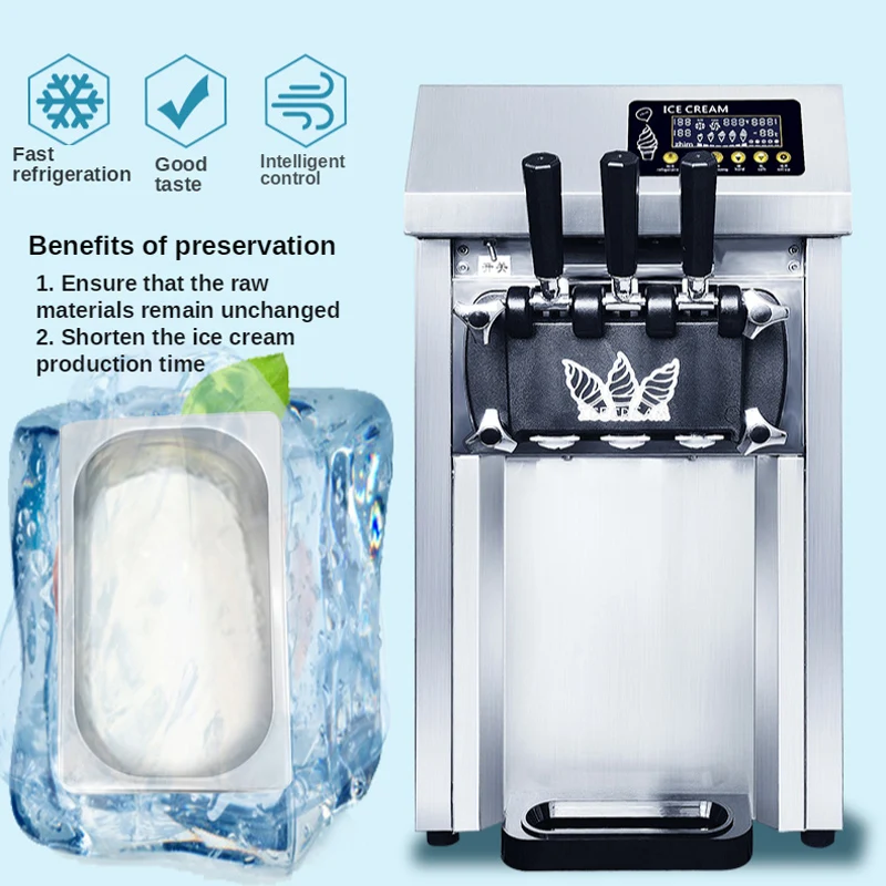 أعلى جودة 3 نكهات الآيس كريم منضدية آيس كريم ناعم القوام صانع آلة بيع ميلك شيك صغيرة آلة صنع الآيس كريم 22-30L/H