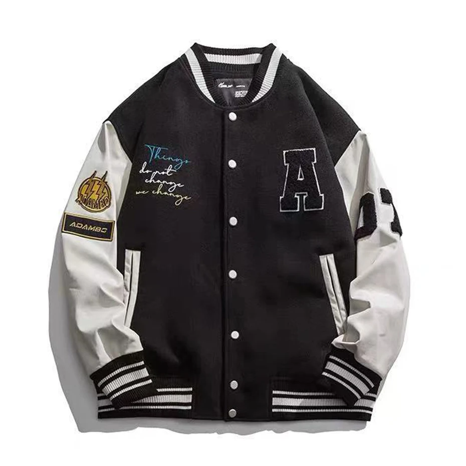 

Hi Street Mens Jacket Fashion Bear Embroidery Streetwear Hip Hop Jackets Black Varsity Outerwear Oversized Couples Casual Coat