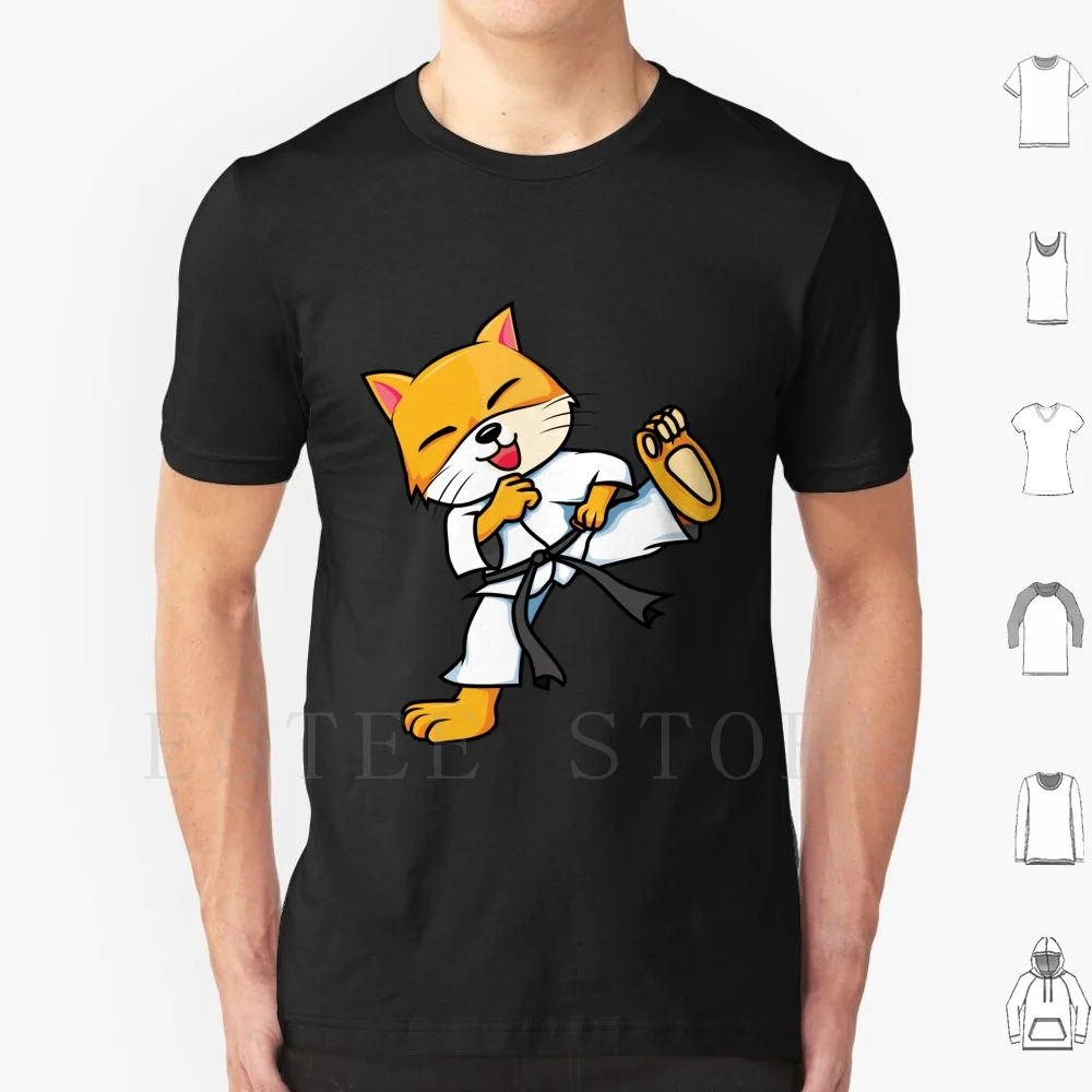 Karate Cat T Shirt Cotton Men DIY Print Karate Cat Karate Black Belt Animal Animals Cats Cat Martial Arts Cat Lovers Cat Lover