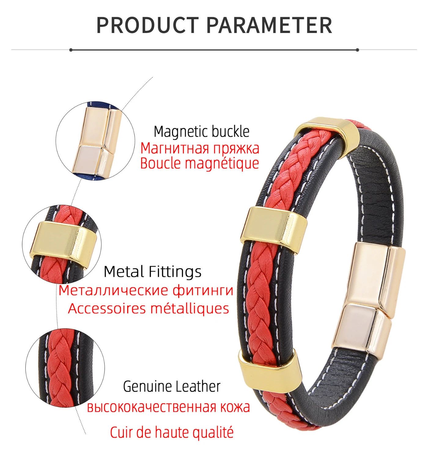 Klassisches geflochtenes Lederarmband für Damen, Zinklegierung, Metall, Herrenschmuck, Armbänder, Damen-Accessoires, 2021, Phevт Alem – Detail 3