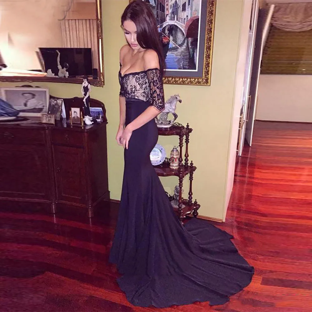 New Customize Elegant Off The Shoulder Mermaid Evening Dresses Sleeveless Lace Gown Party Dress Robe De Soiree