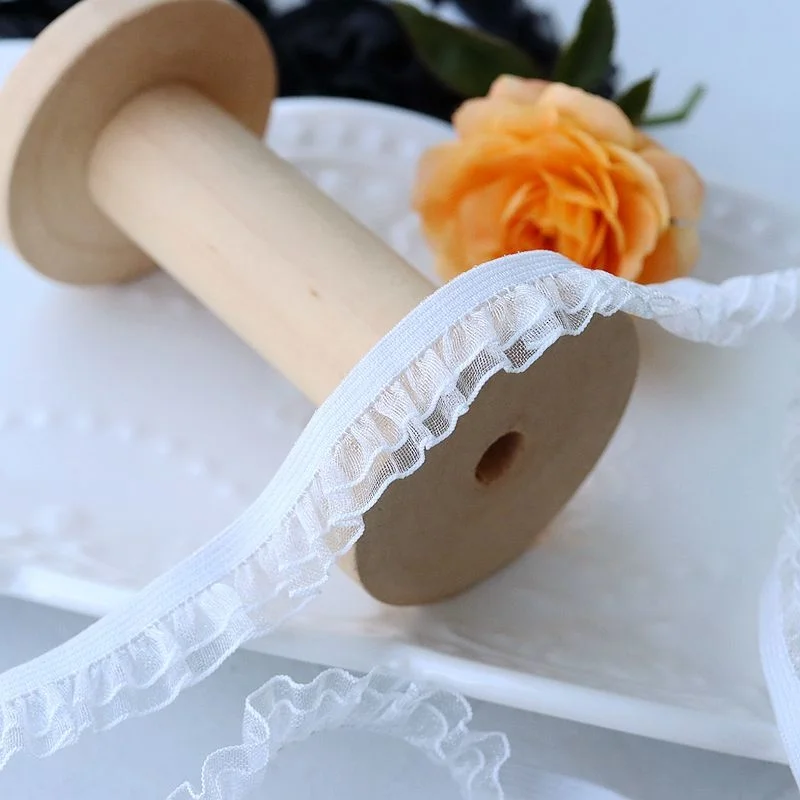 1.3CM Wide Black White Double Layers Mesh Pleated Stretch Lace Collar Cuffs Ribbon Elastic Ruffle Trim DIY Clothing Accessories