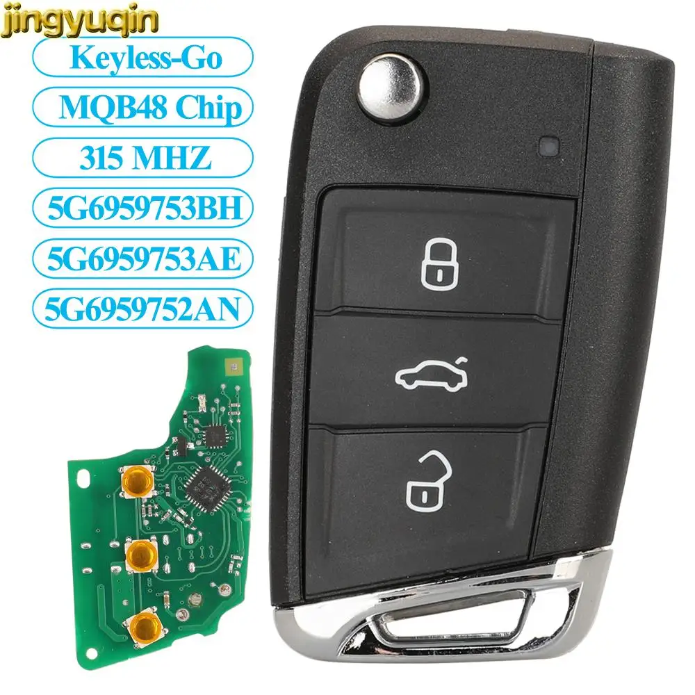 

Jingyuqin Car Key Alarm Fob Keyless Go MQB48 315MHZ For VW TIGUAN POLO CRAFTER 2019 HU162T HU66 Blade 5G6959752AN 5G6959753AE/BH