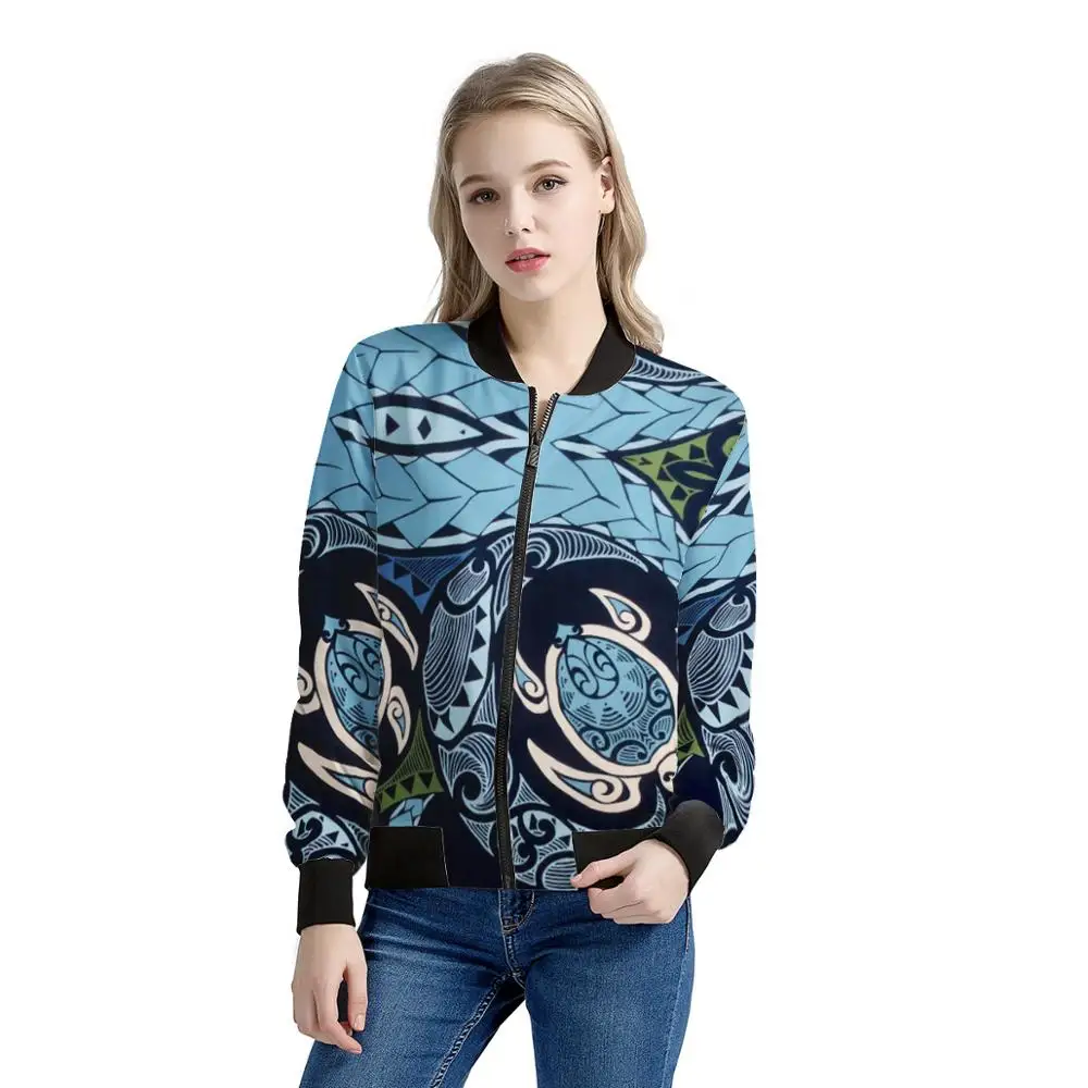 POD Jacket Polynesian Samoan Tribal Style Customized Women Long Sleeve Casual Jacket Coat Outerwear Windproof Warm Clothes