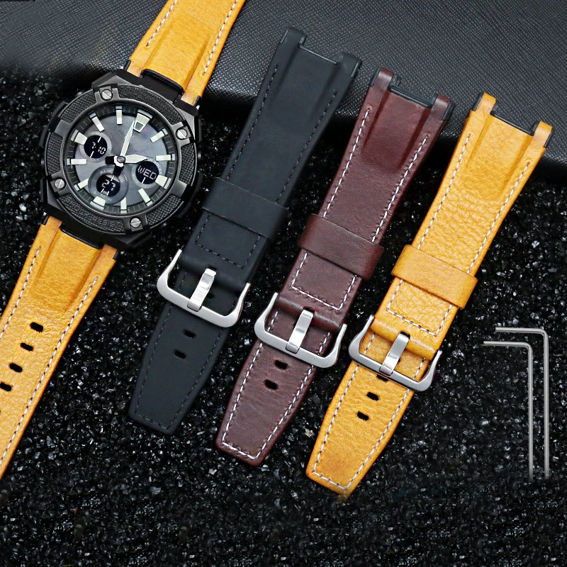 Genuine leather bracelet for casio GST-B100/S130/W300GL/400G/W330 GST-W120L/S120/W130L/S100/S110 watch strap mens watchband 26mm