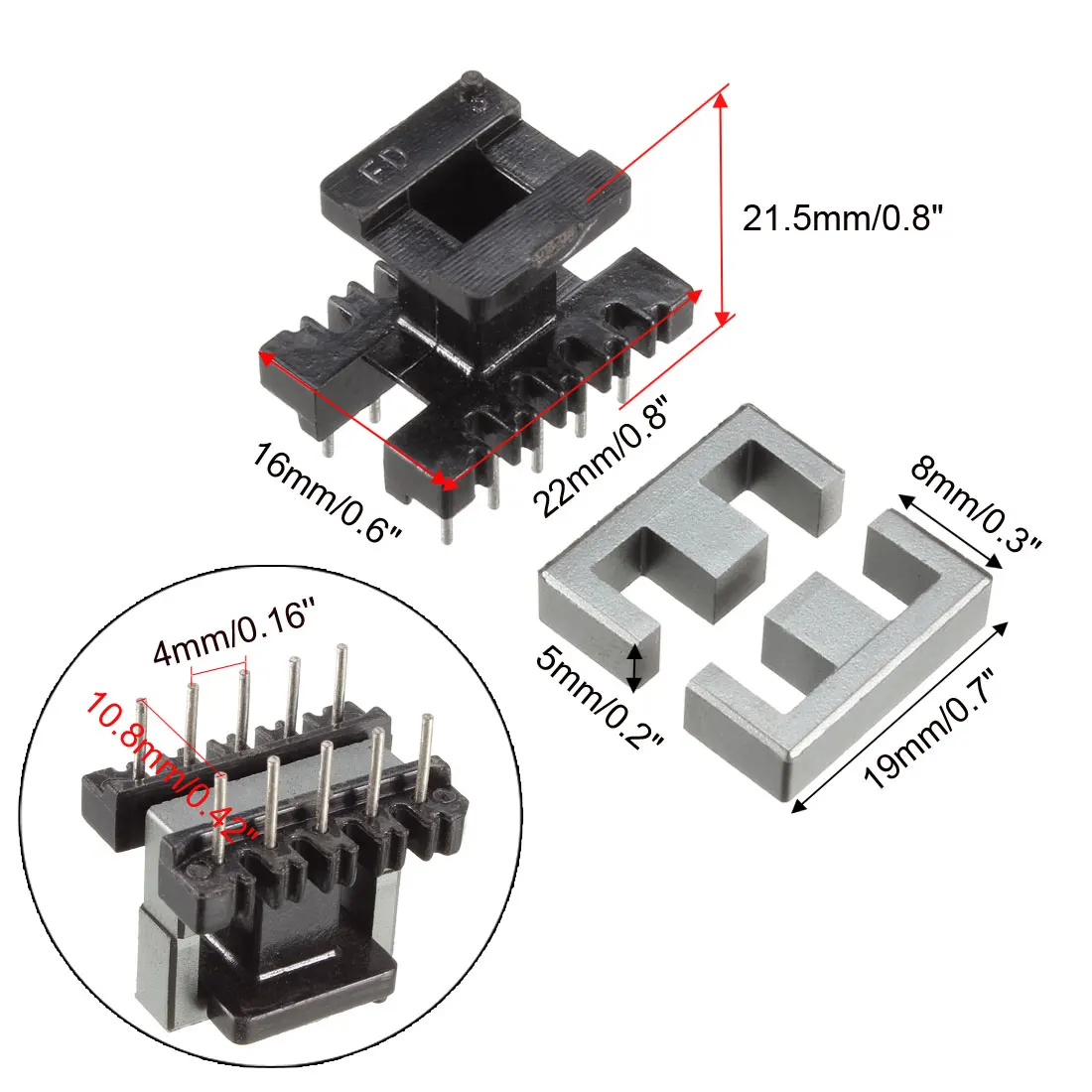 UXCELL 5Sets EE19 5 with 5pin Transformer Bobbin PC40 Ferrite Core Vertical 10 Ferrite Halves and 5 Bobbin Magnetic Core Bobbins