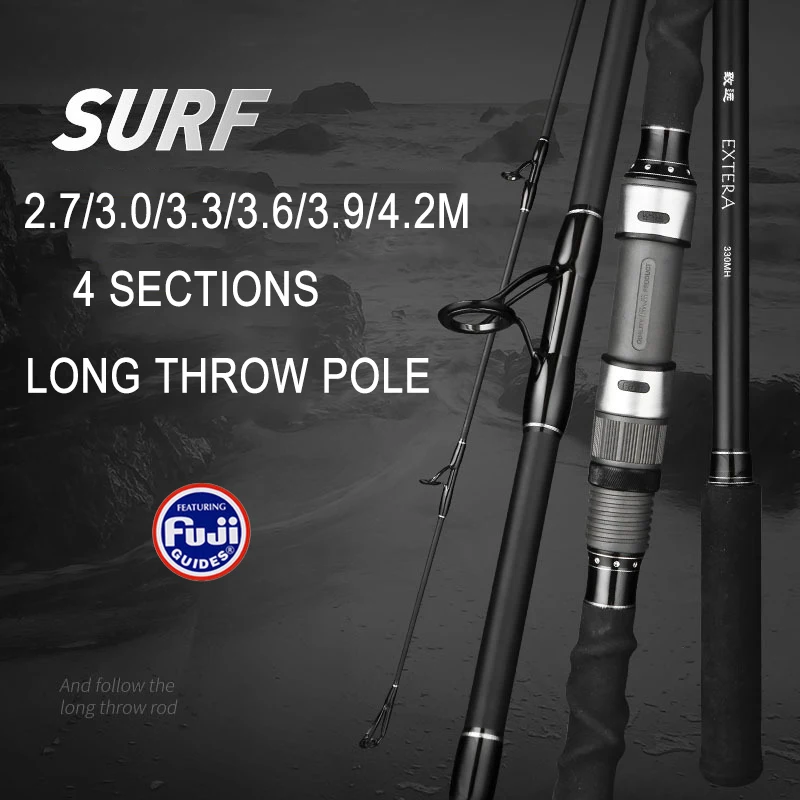 

Fuji High Carbon Spinning Rod 4 Sections Hard Pole Surf Throwing Long Shot CARP Fishing Rod 2.7/3.0/3.3/3.6/3.9/4.2M