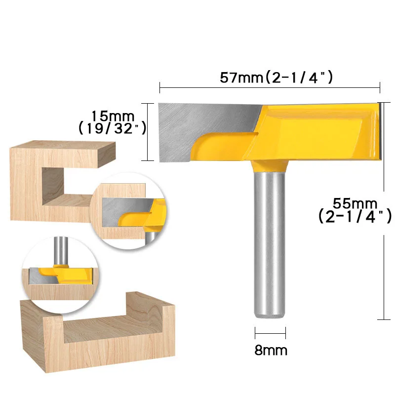 1 Pc Cleaning Bottom Router Bits with 8mm Shank,2-1/4 Cutting Diameter for Surface Planing Router Bit