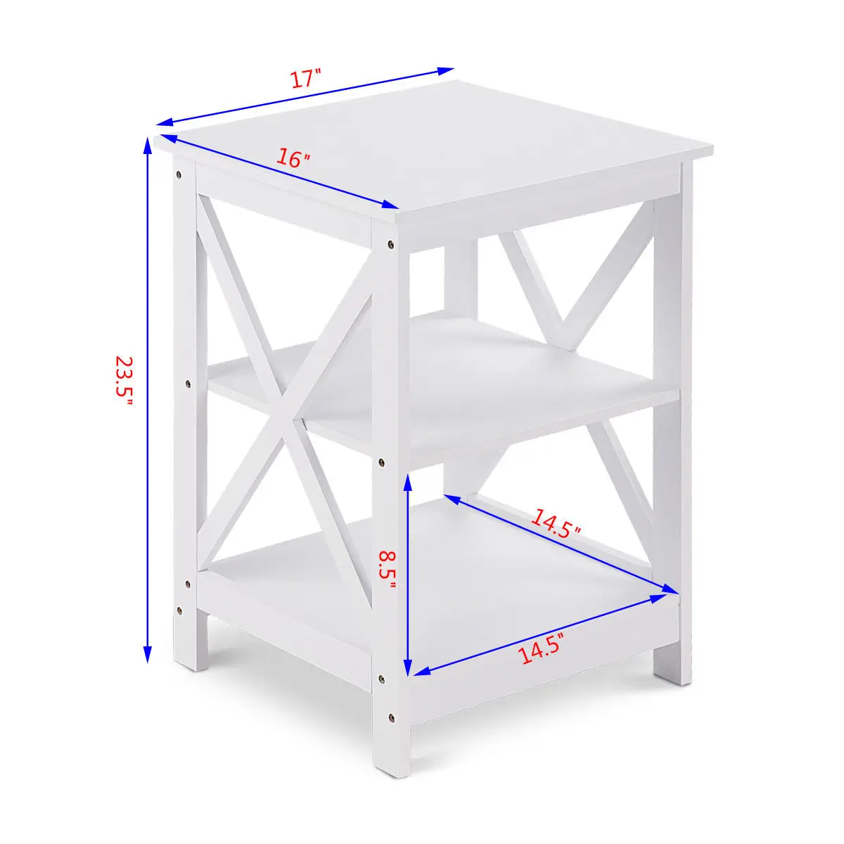 Costway 3-Tier Nightstand End Table Storage Display Shelf Living Room Furni White New