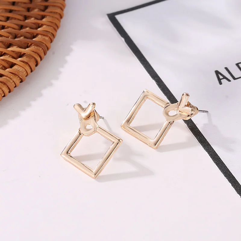 Creative Triangle Square Stud Earrings For Women Trendy Simple Minimalist Gold Color Geometric Metal Ear Jewelry Accessories