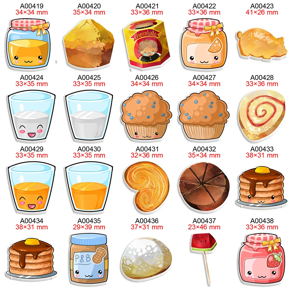 Snack Food Printed Planar Resin Bread and Cake Cartoon Shakers for DIY Bow Keychain Decor Kids Crafts Supplies Accessories