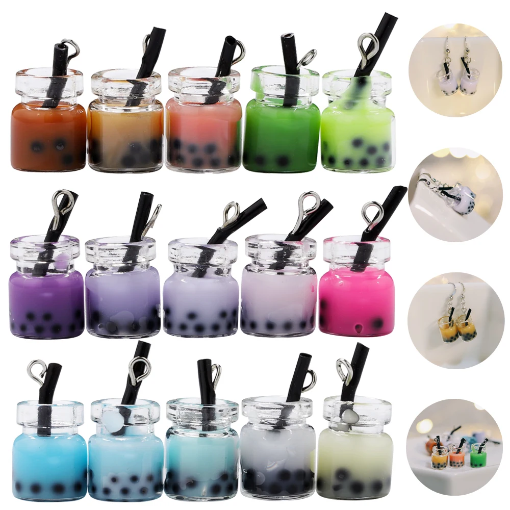 10 Pcs/Lot Resin Pearl Milk Tea Charms Boba Pendants Mini Bottle Charms Handmade Crafts for Earring Keychain DIY Jewelry Craft