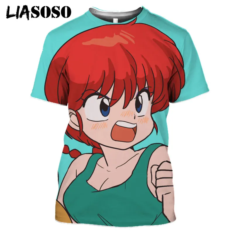 LIASOSO 3D Print Unisex Ranma 1/2 T shirt Kawaii Tendou Akane Fitness Tshirt Summer Casual O-neck Shirt Hip Hop Streetwear Tops