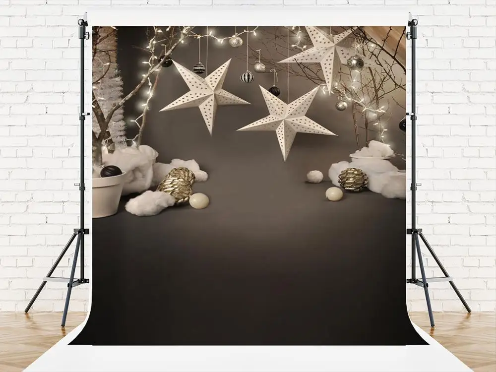 

VinylBDS Grey Christmas Photography Backgrounds Lantern Five - Pointed Star Photo Backdrops for Children Photo Studio