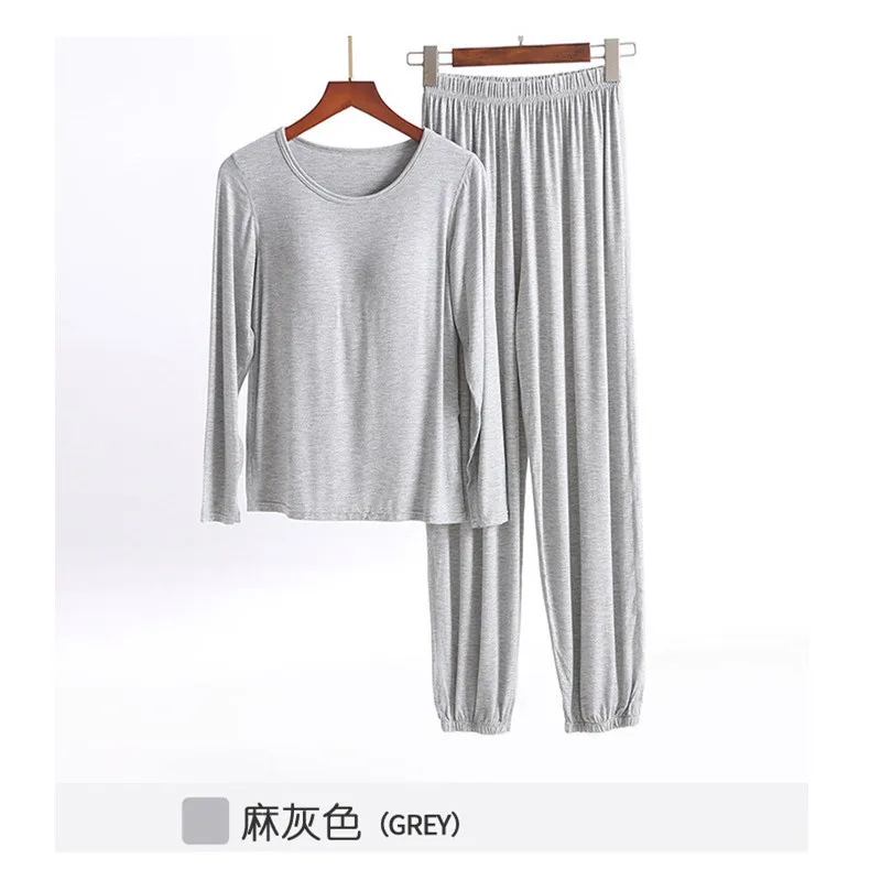 Two Piece Set Sleeping Suit Women 2024 Autumn Winter New Long-Sleeved +Long Pants Home Suits Modal Pajamas For Women With Cups