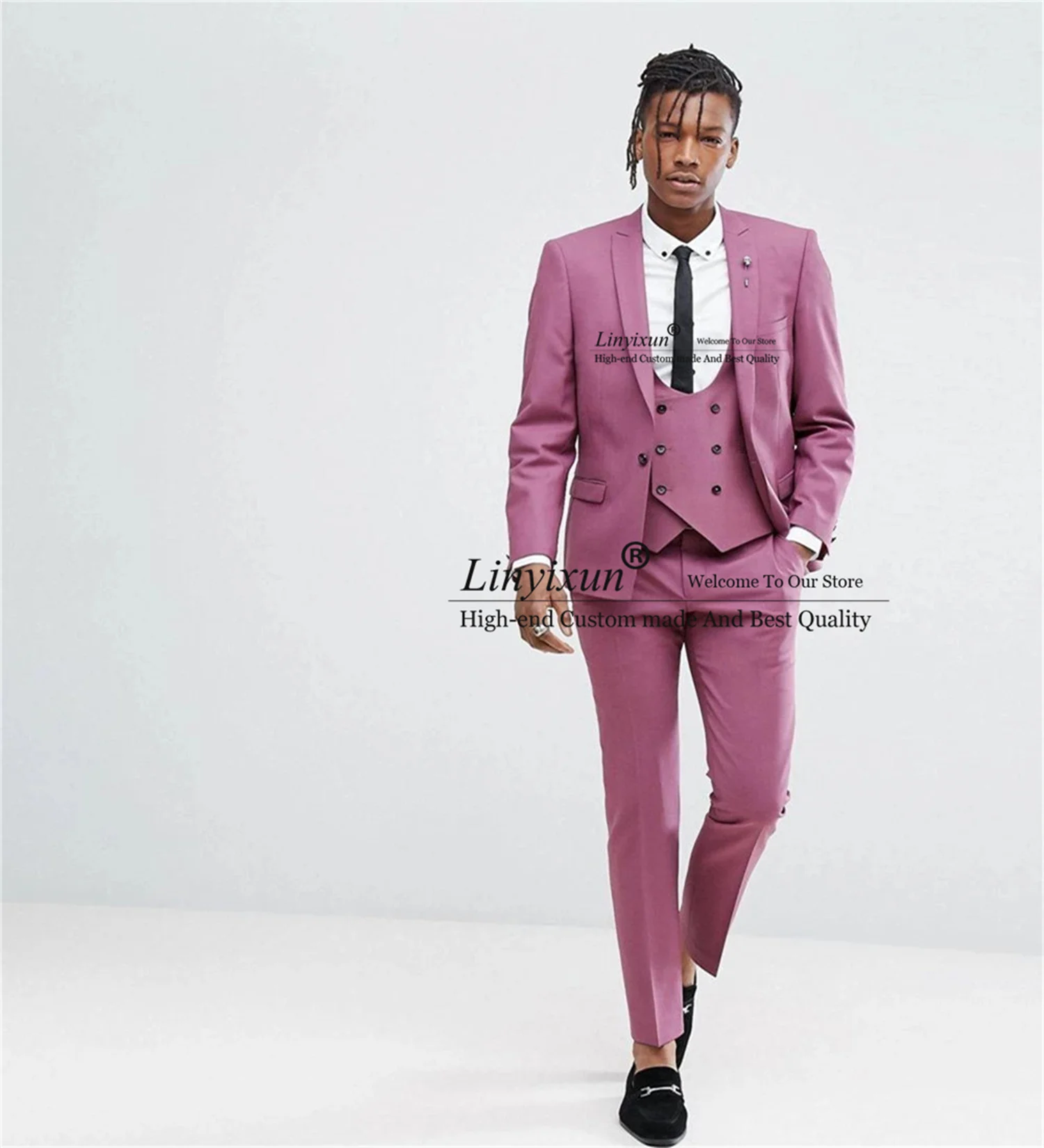 

Fashion Dark Pink Men's Suit For Wedding Groomsman Prom Blazer Casual Groom Tuxedos 3 Piece Ternos Masculino(Jacket+Pants+Vest)