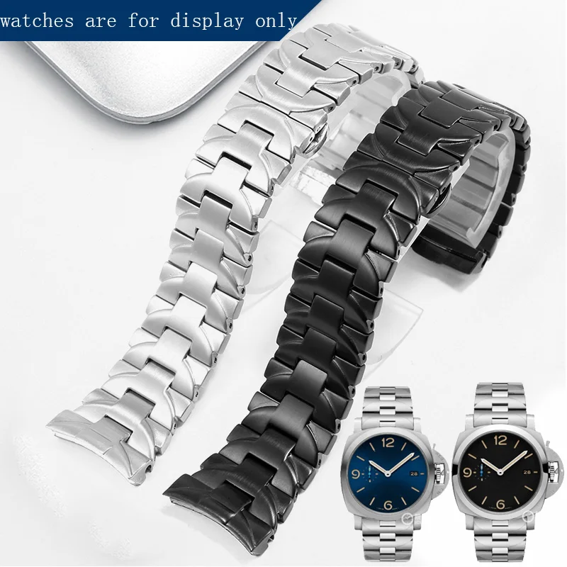 Fine Steel Watchband Replacement Panerai PAM441 111 Series Black Silver Arc Interface Stainless Steel Bracelet 22mm 24mm