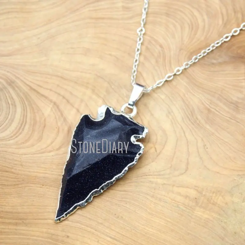 

NM15752 10Pcs Natural Stone Dark Goldsand Hammered Arrowhead Chains Necklaces For Less 18-32inch