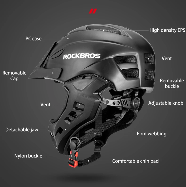 ROCKBROS Kids Cycling Helmet Bike Helmet Full Face Protection Detachable Sports Safety Cap Children Roller Skating Scooter Helme