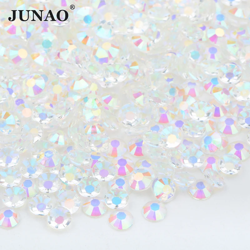 JUNAO Top Quality Bulk Package 2 3 4 5 6mm Jelly Resin Rhinestone Flatback Round Crystal Non Hotfix Strass Nail Art Decoration