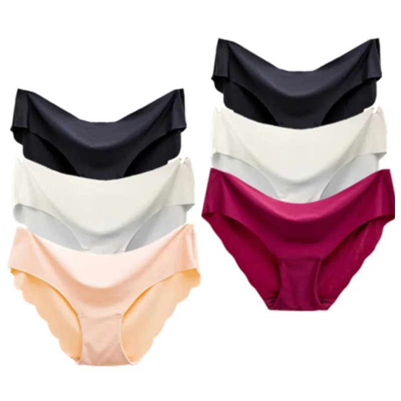 1/3 Pcs Lady Women Seamless Panties Solid Ice Silk Cozy Brief Underwear G String Underpants Sexy Lingerie Briefs