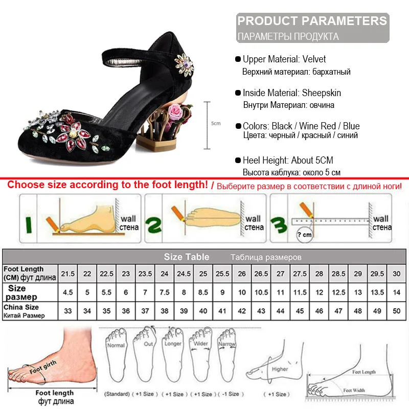 Phoentin crystal mary jane shoes women flower med fretwork heels velvet sheepskin material hook&loop Ethnic wedding shoes FG109