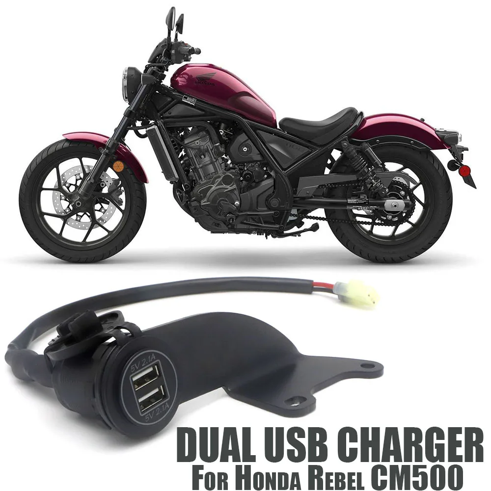 For Honda Rebel CM500 CM 500 Double USB Port W/ LED Light Motorcycle Dual USB Charger Cigarette Lighter Adapter Phone Charger