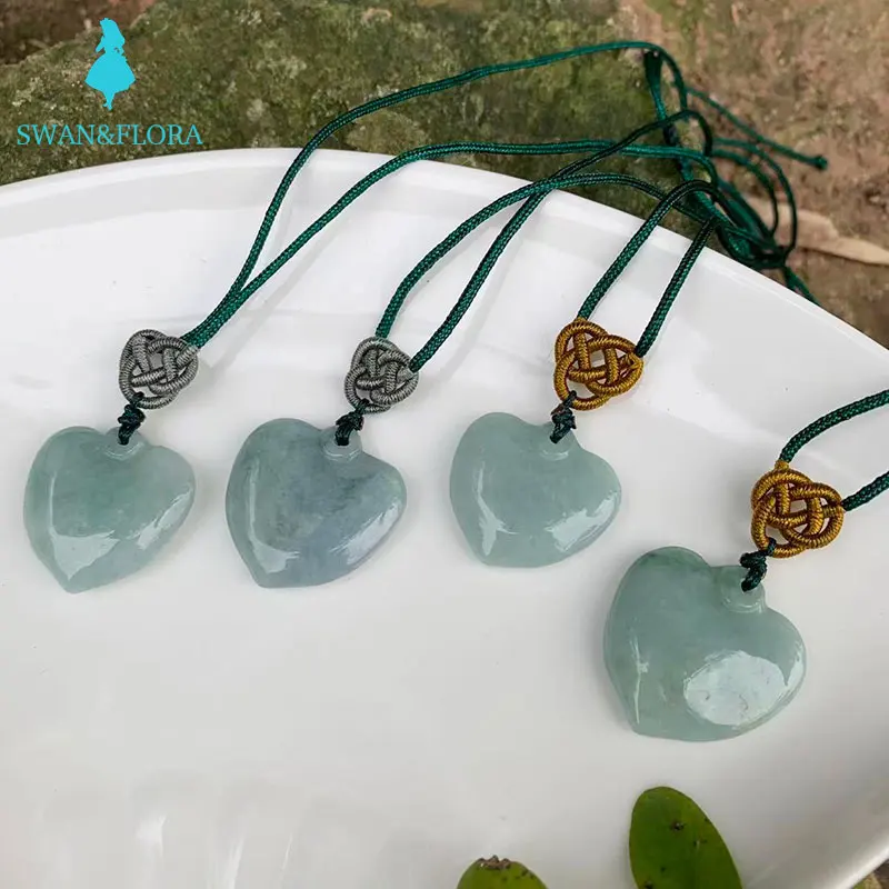 100% Real Natural Burma Jade Heart Necklace Pendant green Myanmar jade women jewelry Good Luck Best Gift