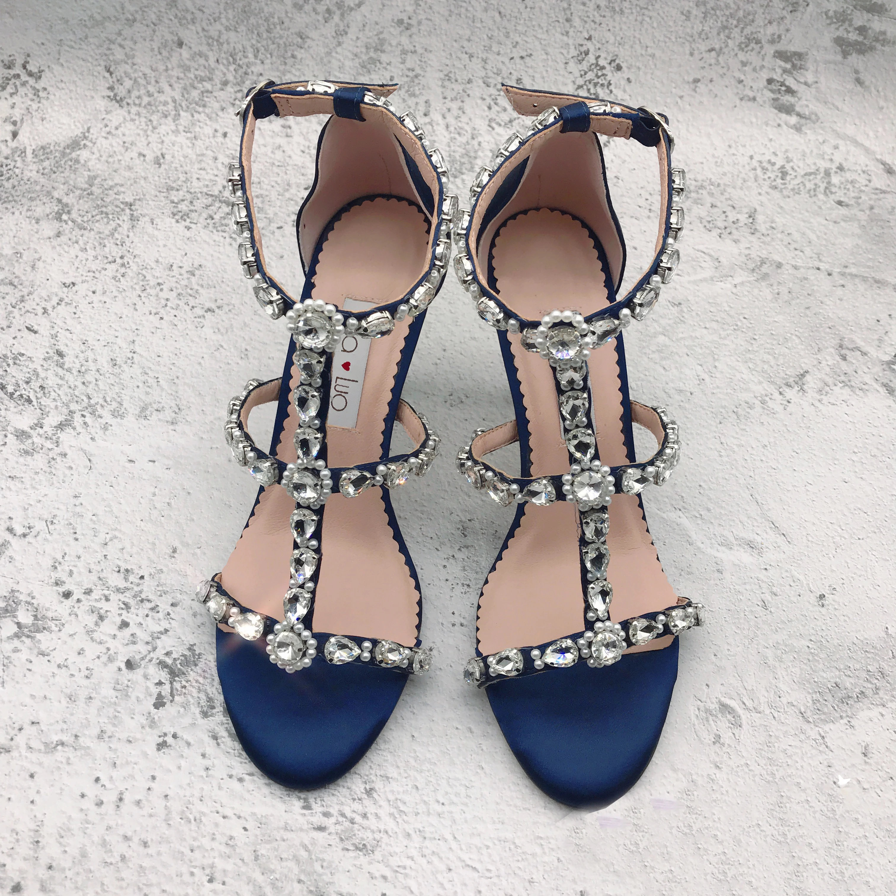 CHS1239 Custom Handmade  Navy Blue  Shoes Strappy Dress Sandal Block Hee High Heel Women Wedding Shoes