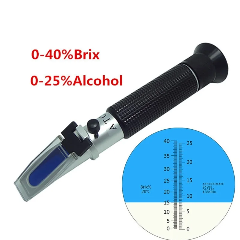 Grape Wine Refractometer Grape Fruit Sugar Alcohol Concentration 0~25% Alcohol 0~40% Brix Refractive Meter ATC Brix AnalyzerTool