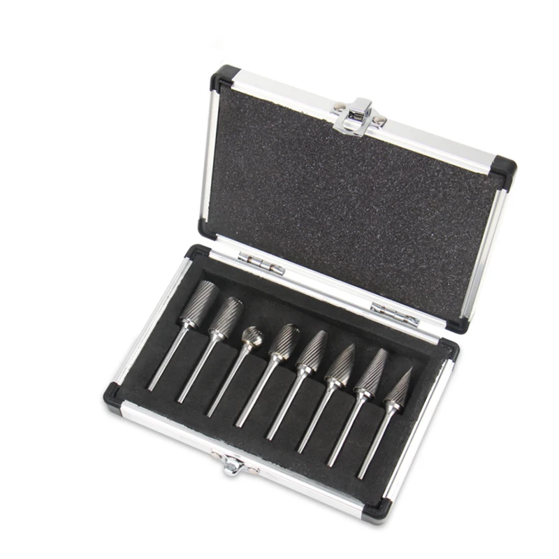 8 개/대 6mm 생크 텅스텐 카바이드 로터리 버 키트 포인트 파일 다이 그라인더 연마 도구 밀링 커터 조각